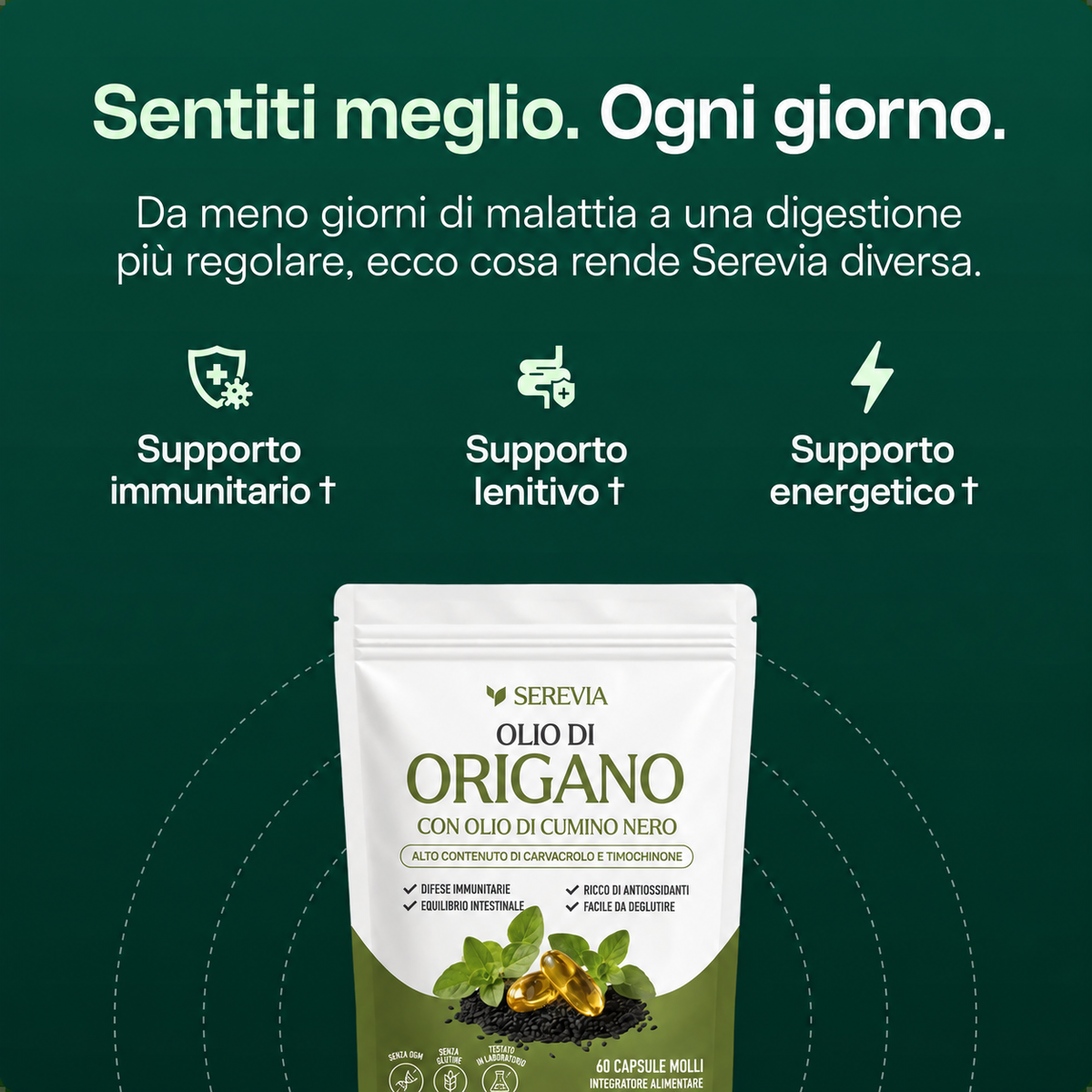 SEREVIA – Olio di origano con cumino nero | 60 capsule molli