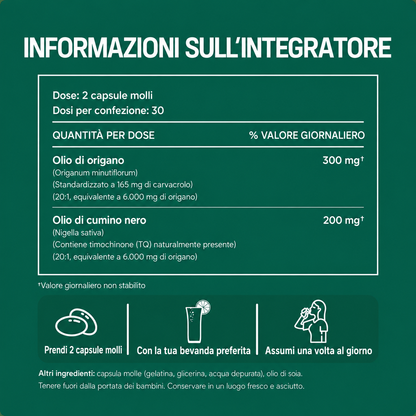 SEREVIA – Olio di origano con cumino nero | 60 capsule molli