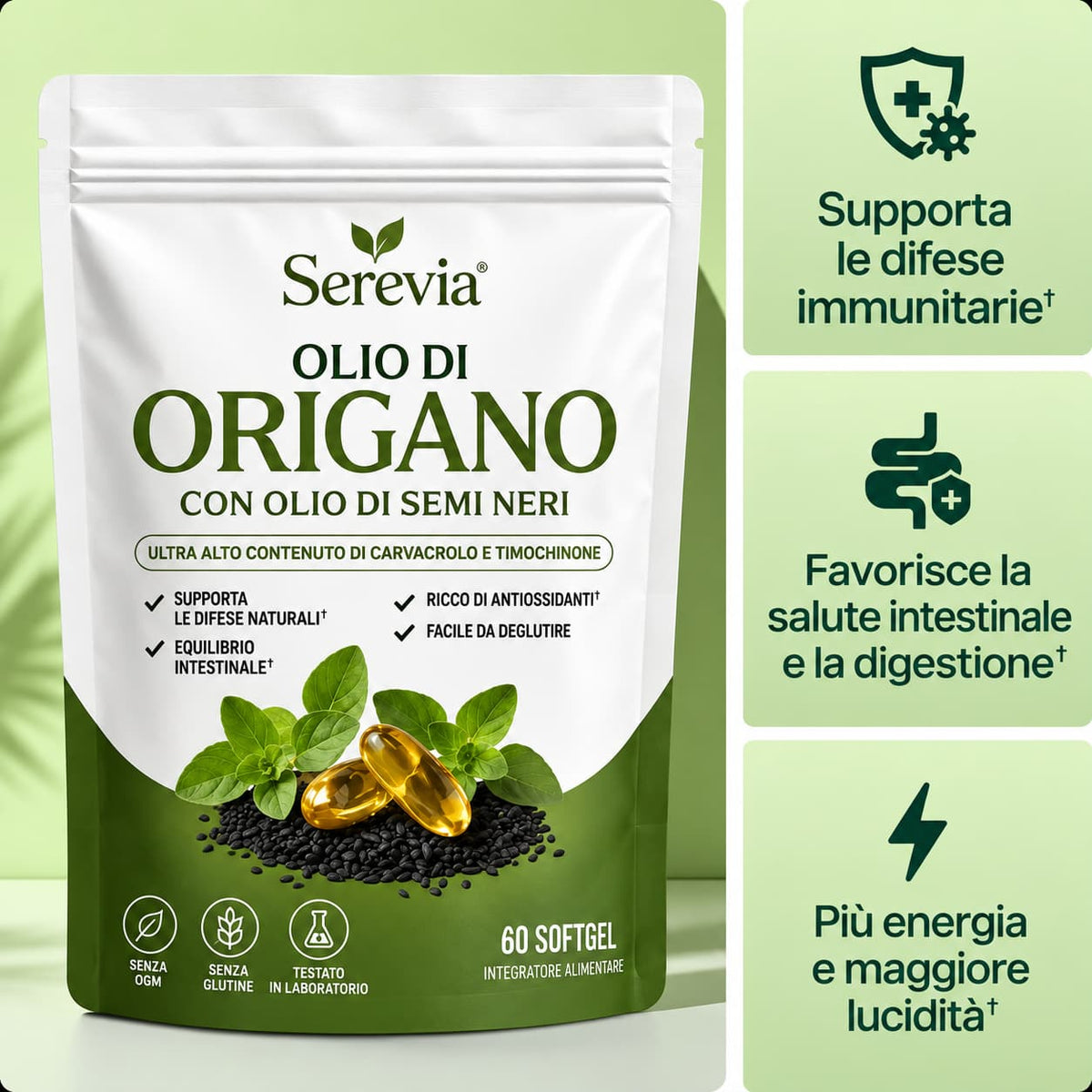 SEREVIA – Olio di origano con cumino nero | 60 capsule molli