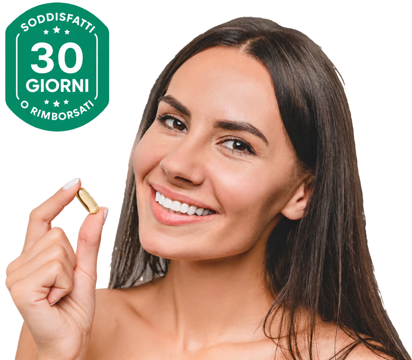 Smiling woman holding softgel